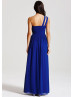 Royal Blue Chiffon One Shoulder Long Prom Dress 